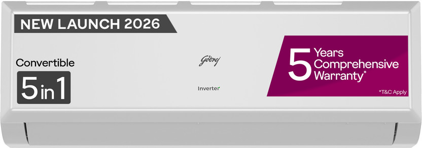 Godrej 2026 Model 1.5 Ton 3 Star Split Inverter with 5-in-1 convertible | AI Powered| Heavy Duty Cooling at 52 degree celsius|i-Sense technology AC(AC 1.5T EC HIC 18Q3TH WA, White)