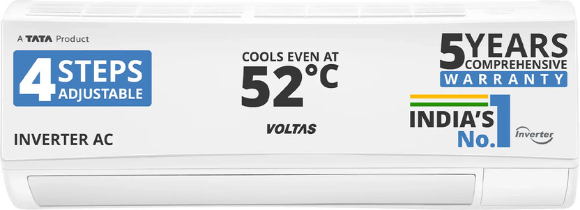 Voltas 2025 Model 1.5 Ton 3 Star Split Inverter 4-IN-1 Adjustable Mode | Energy Efficient | High Ambient Cooling (even at 52�C) | Anti-Dust Filter with Anti-Microbial Coating | Auto Clean AC(183V CAX(4503692), White)