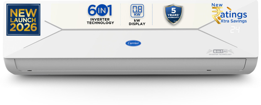 CARRIER 2026 Model 1.5 Ton 5 Star Split AI Inverter Convertible 6-in-1 with Smart Energy Display, Insta Cool, Auto Defrost Clean and PM 2.5 Filter AC(CAI18EE5R36F0, White)