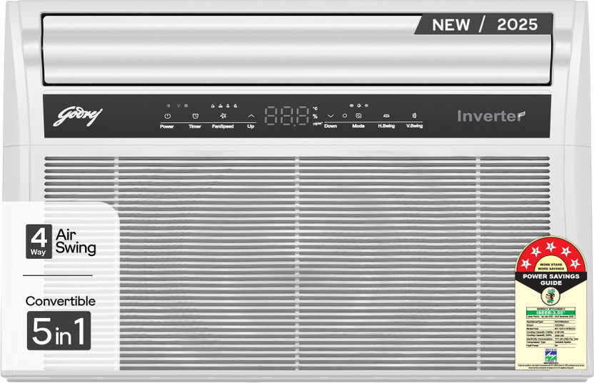 Godrej 2024 Model 1.5 Ton 5 Star Window Inverter With Pure Air Filter AC(WIC 18XTC5 WYA, White, Black, Grey)
