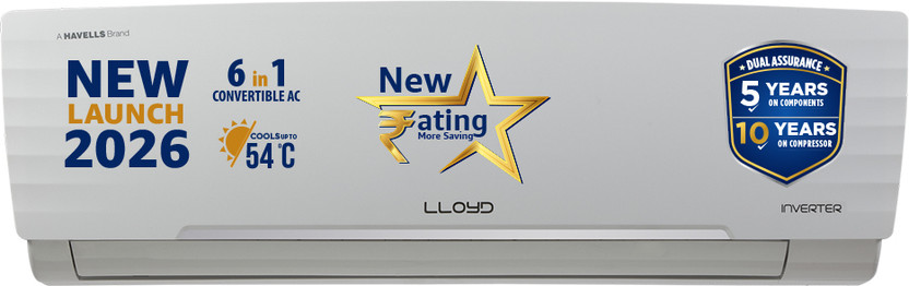 Lloyd 2026 Model 1.5 Ton 3 Star Split Inverter AC(GLS18I3AGGSC, White)