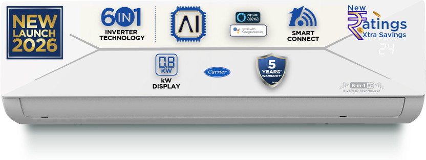 CARRIER 2026 Model 1.5 Ton 3 Star Split Inverter with Wi-fi AC(18K ESTER EDGE GXi (Wi-Fi 2.0) INVERTER R32 SPLIT AC_CAI18EE3R36W1, White)