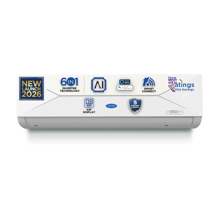 CARRIER CARRIER 2026 Model 1.5 Ton 3 Star Split AI Inverter with Wi-fi Convertible 6-in-1 with Geo-Fencing & Voice Control,Smart Energy Display, Insta Cool, Auto Defrost Clean AC(CAI18EE3R36W0, White) - Flipkart Deal