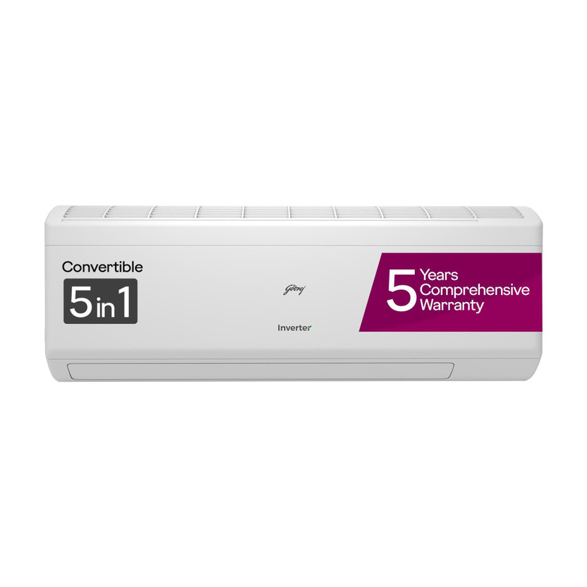 Godrej 2024 Model 1.5 Ton 5 Star Split Inverter 5-In-1 Convertible with Heavy Duty Cooling at Extreme Temperature AC(EI 18IINV5R32 WYS, White)