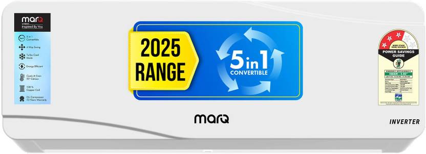 MarQ by Flipkart 2025 Model 1 Ton 3 Star Split Inverter 5-in-1 Convertible with Turbo Cool Technology AC (103IPG25WQV2, White)