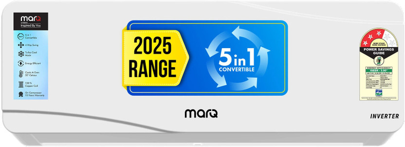 MarQ by Flipkart 2025 Model 1 Ton 3 Star Split Inverter 5-in-1 Convertible with Turbo Cool Technology AC(103IPG25WQV2, White)