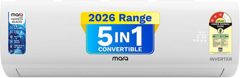 MarQ by Flipkart 2026 Model 1.5 Ton 3 Star Split Inverter 5-in-1 Convertible with Turbo Cool Technology AC(153IPG26WQ, White)