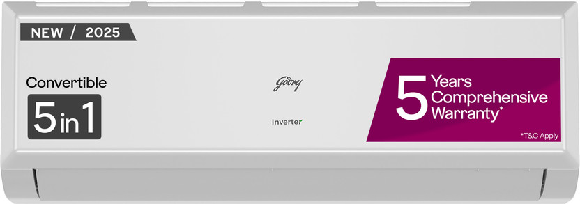 Godrej 2025 Model 1.5 Ton 4 Star Split Inverter 5-In-1-Convertible Cooling, 4 Way Air Swing And Heavy Duty Cooling at Extreme Temperature AC(EI 18PINV4R32 WYP, White)