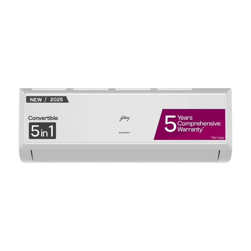 Godrej 2025 Model 1.5 Ton 4 Star Split Inverter 5-In-1-Convertible Cooling, 4 Way Air Swing And Heavy Duty Cooling at Extreme Temperature AC(EI 18PINV4R32 WYP, White)