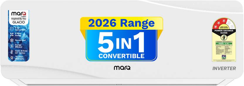 MarQ by Flipkart 2026 Model 1 Ton 3 Star Split Inverter 5-in-1 Convertible with Turbo Cool Technology AC 103IPG26WQ, White