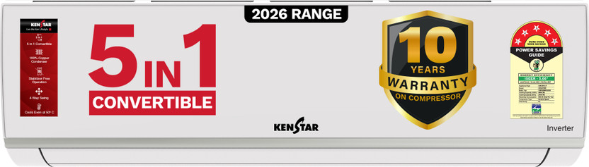 Kenstar 2026 Model 1.5 Ton 5 Star Split Inverter 5-in-1 Convertible with Rapid Cool Technology AC(155IPG26WKS, White)