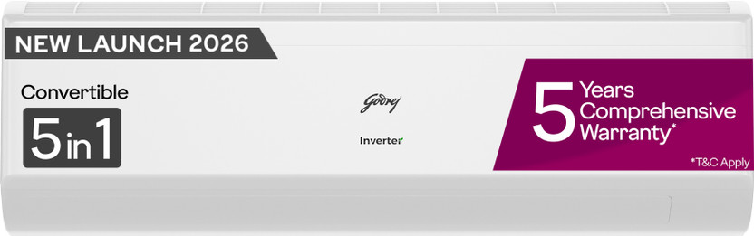 Godrej 2026 Model 1.5 Ton 4 Star Split Inverter with 5-in-1 convertible | AI Powered| Heavy Duty Cooling at 52 degree celsius|i-Sense technology AC(AC 1.5T EC HIC 18J4TG WA, White)