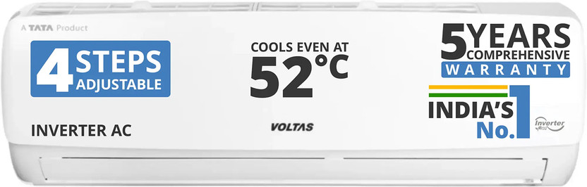 Voltas 2025 Model 1 Ton 3 Star Split Inverter 4-IN-1 Adjustable Mode | Energy Efficient | High Ambient Cooling (even at 52�C) | Anti-Dust Filter with Anti-Microbial Coating | Auto Clean AC(123V CAL(4503745), White)