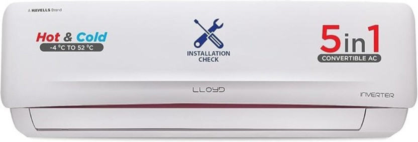 Lloyd 2025 Model 1.5 Ton 5 Star Hot and Cold Split Inverter 5 in 1 Convertible, Smart 4 Way Air Swing AC(GLS18H5FWRHC, White)