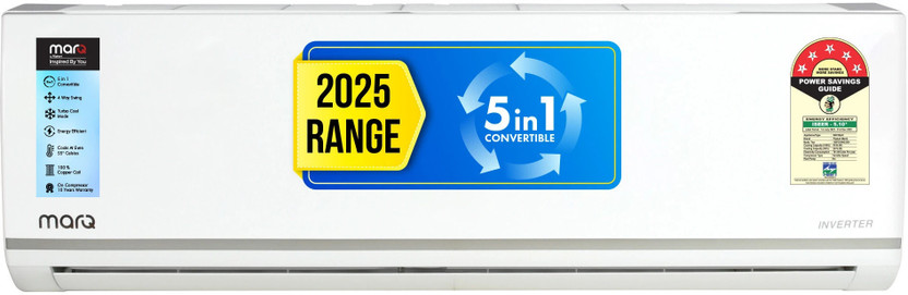 MarQ by Flipkart 2025 Model 1.5 Ton 5 Star Split Inverter 5-in-1 Convertible with Turbo Cool Technology AC(155IPG25WQ, White)
