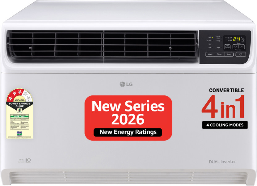 LG 2026 Model 1.5 Ton 3 Star Window Dual Inverter Convertible 4-in-1 Cooling with Faster Cooling and Energy Saving, 4 Way Air Direction (Manual), Clean Filter Indicator, HD Filter and Top Air Discharge AC(AW-Q18WUXA, White)