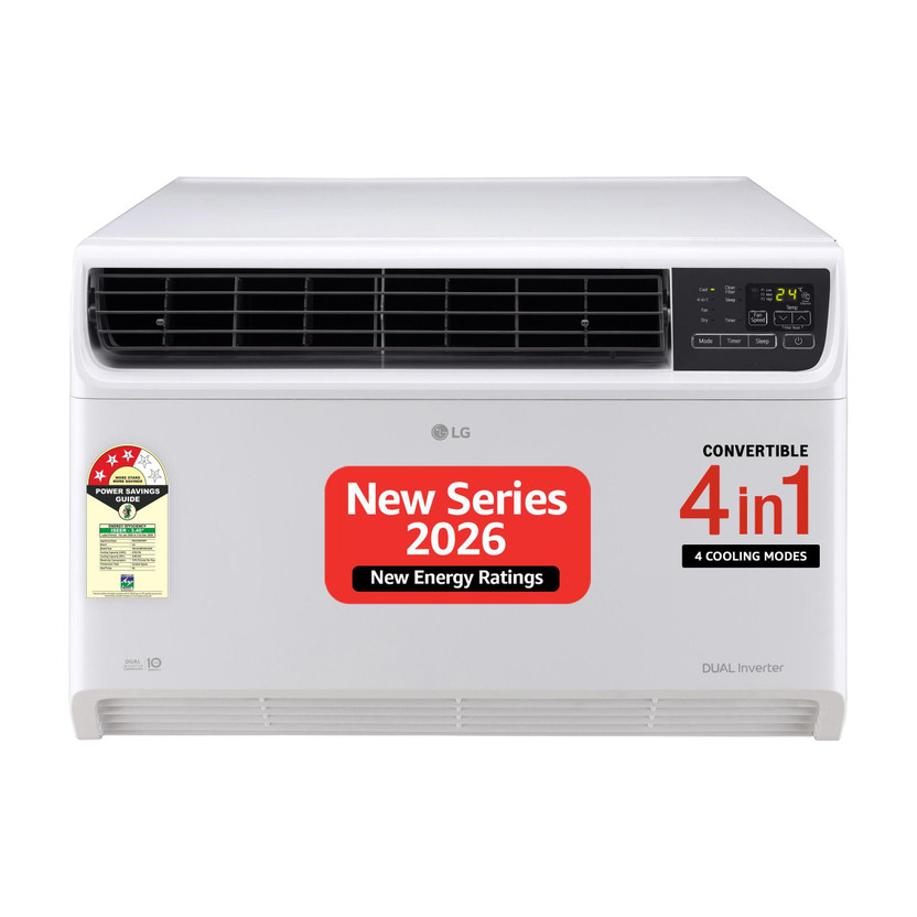 LG 2026 Model 1.5 Ton 3 Star Window Dual Inverter Convertible 4-in-1 Cooling with Faster Cooling and Energy Saving, 4 Way Air Direction (Manual), Clean Filter Indicator, HD Filter and Top Air Discharge AC(AW-Q18WUXA, White)