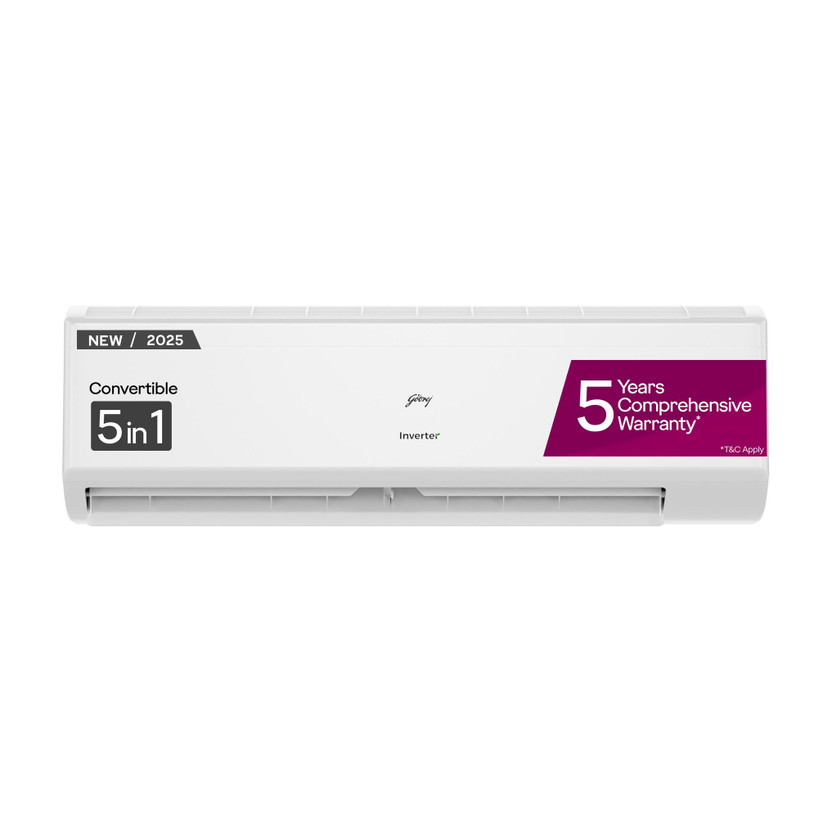 Godrej 2025 Model 1.5 Ton 5 Star Split Inverter 5-In-1 Convertible Cooling Heavy Duty Cooling at Extreme Temperature AC(EI 18I5T WZR, White)