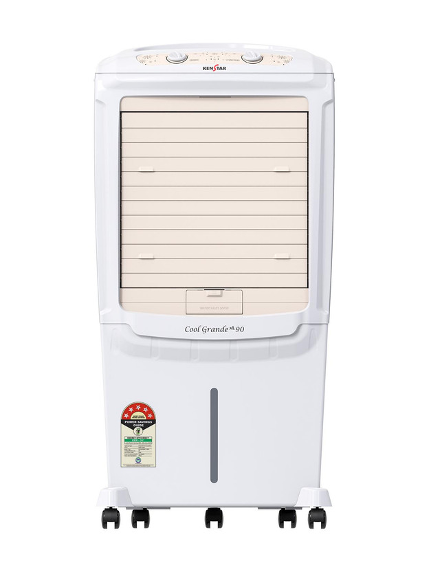 Kenstar 90 L Desert Air Cooler Honeycomb Pads, Anti-Bacterial Protection, Inverter Compatible, Collapsible Louver, 5 Star BEE Rating(White & Beige, COOL GRANDE XL HC 90, 5 Star with 5 Years Extended Warranty)