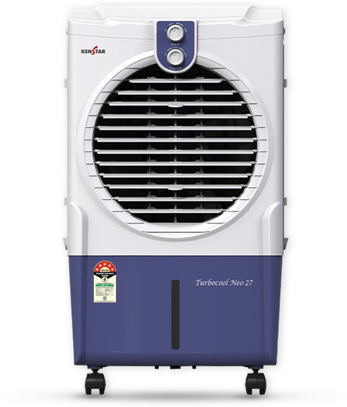 Kenstar 25.5 L Room/Personal Air Cooler Honeycomb Pads, Anti-Bacterial Protection, Inverter Compatible, 5 Star BEE Rating(White & Blue, TURBOCOOL NEO HC 27)