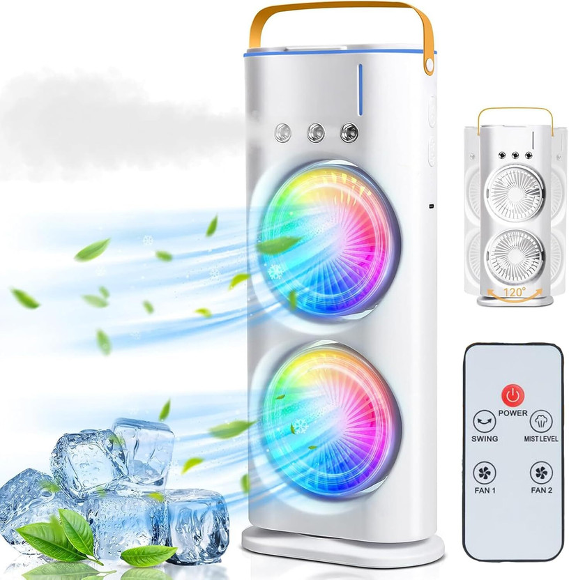 WEOROVE Portable Mini Air Cooler with RGB LED Light, Remote Control & Humidifier Cooling Fan All in one Cooler(Multicolor)