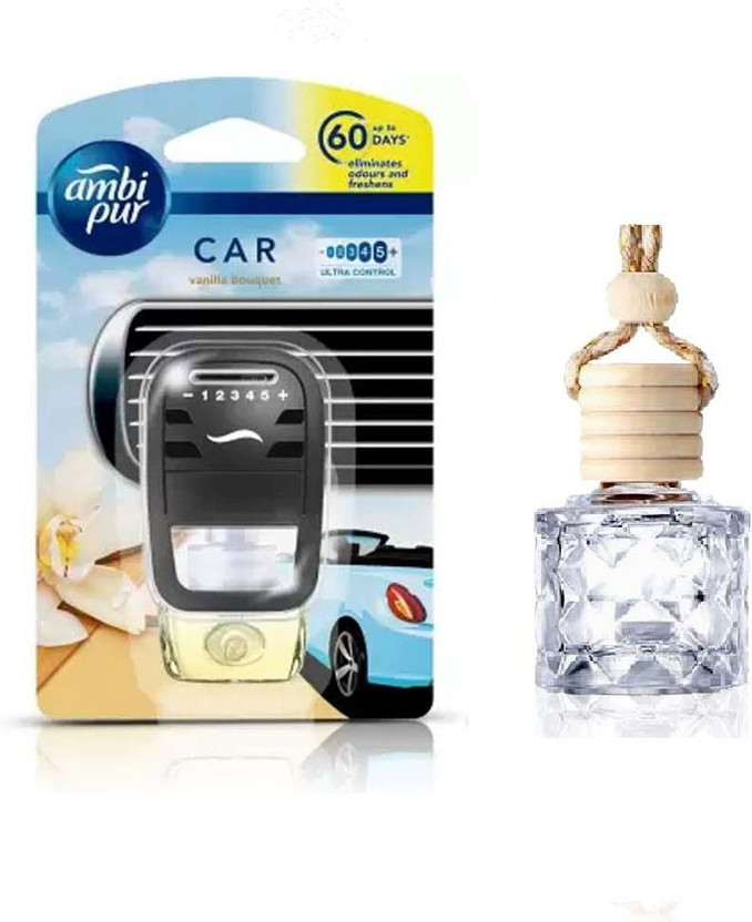 Ambipur Car Perfume Vanilla fragrance with Essential Oil Diffuser Hanging Car Freshener Diffuser Air Freshener/Purifier Pur Toilet Real Perfume Oil Fresh Vanilla Combo Auto Pearl Car Freshener- Vanilla,Starter Kit 7.5 ml(7.5 ml)