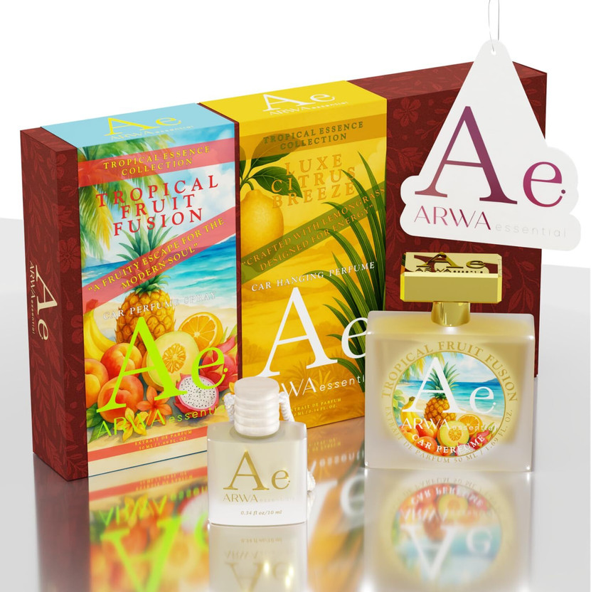 Ae Arwa Essential Luxe Citrus Breeze 10ml + Tropical Fruit Fusion 50ml | Premium Car Freshener Diffuser Citrus & Fruity Car Fragrance | Luxury Car Perfume(2 x 30 ml)