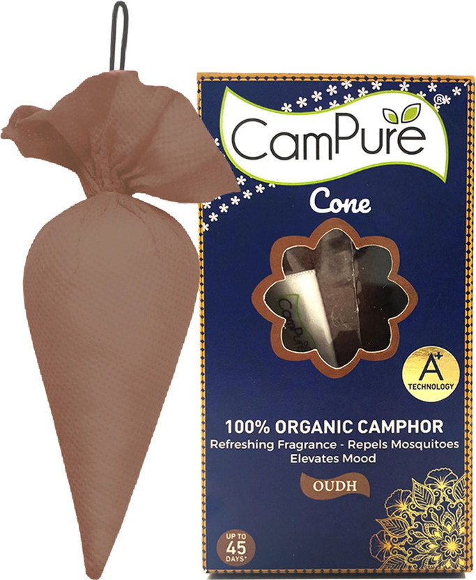 CamPure Camphor Cone (Oudh) Pack of 1 | 100% Organic Air Freshener for Car & Home Cone Camphor Cone (Oudh) Pack of 1 | 100% Organic Air Freshener for Car & Home(60 g)