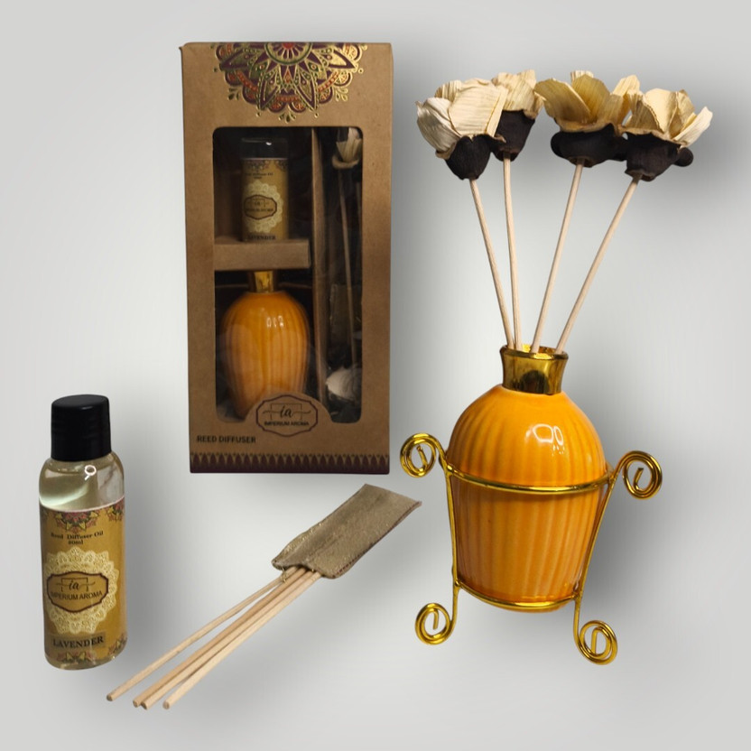 IMPERIUM IMPERIUM AROMA Premium Reed Diffuser | Yellow Ceramic Pot | 8 Sticks | Lavender Oil 50ml | Diffuser Set Aromatherapy Kit for Home Fragrance, Bedroom, Living Room & Office(1 Units) - Flipkart Deal
