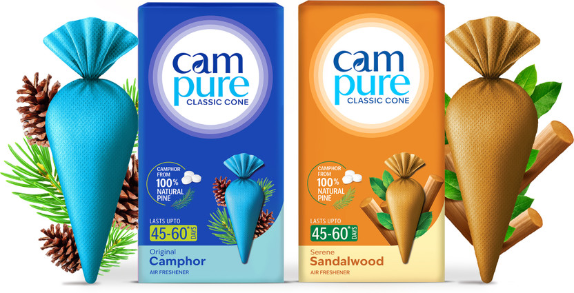 CamPure Cone Original & Sandalwood - Pack of 2 Potpourri Camphor Cone Original & Sandalwood - Room Freshener, Mosquito - Insect Repellent - Pack Of 2(2 x 1 Units)