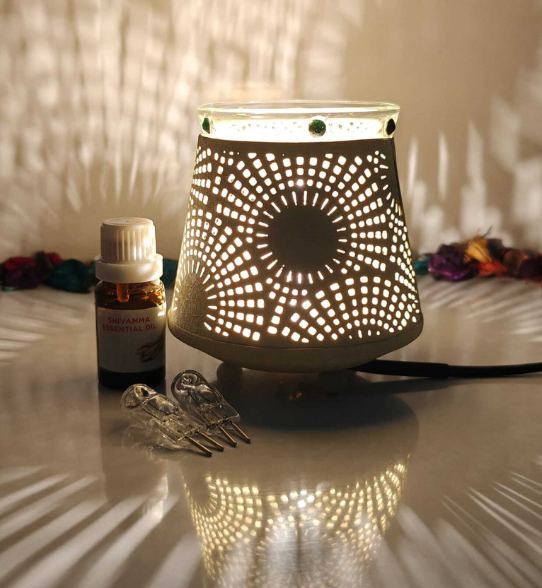 R.R.V. International Lemon Grass Diffuser/Burner, Extra 2 bulb Diffuser Decorative Electric Moroccan Style,Arom'a Oil Burner (Diffuser) for Home Fragrance with 10ml Aroma' Oil extra 2 Bulb(1 Units)