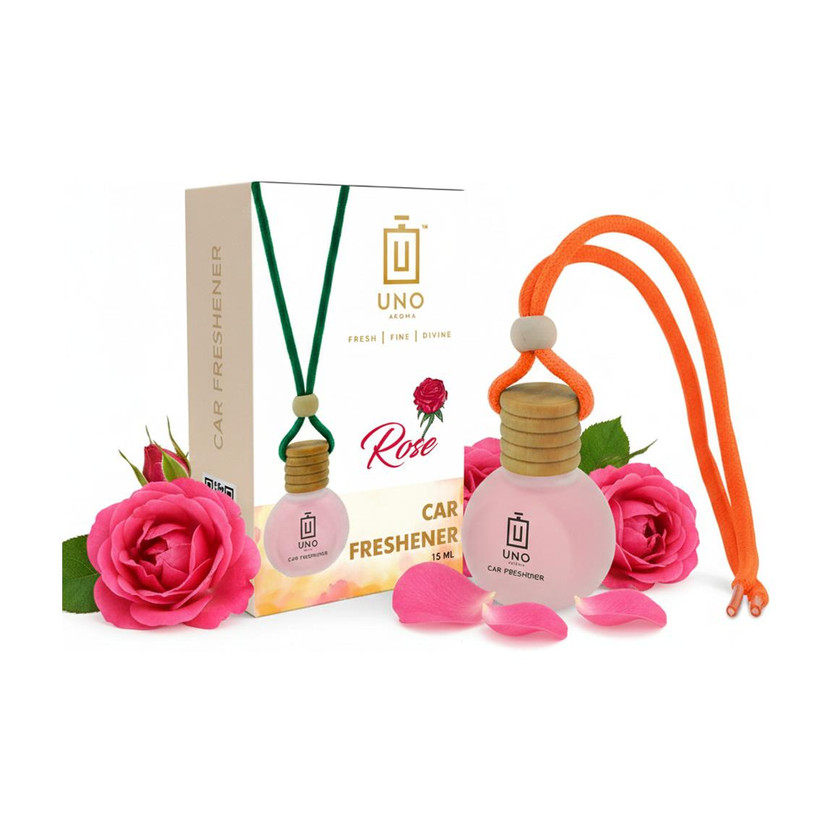 UNO AROMA Rose Flower Fragnance Car Freshener Diffuser Car Freshener Hanging/Car Perfumes Accessories Long Lasting Good Smell Fragrance(15 ml)