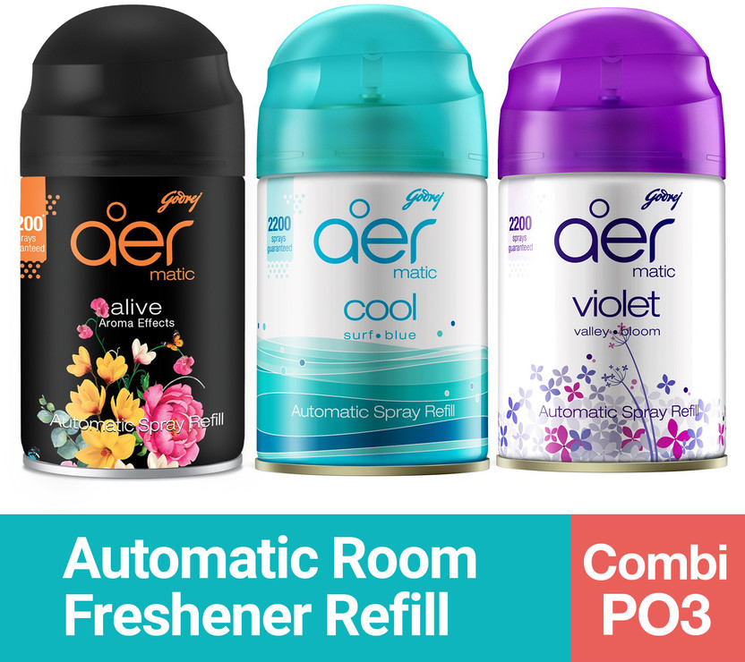 Godrej Aer Matic Cool Surf Blue | Alive | Violet Valley Bloom Room Freshner Refill Matic Refill(3 x 215 ml)