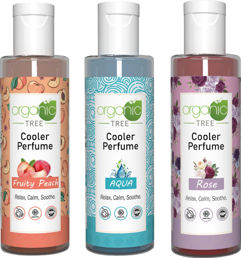 ORGANIC TREE Aqua, Fruity Peach, Rose Aroma Oil versatile Rose/Aqua/Fruity Peach Fragrance Cooler Perfume(3 x 100 ml)