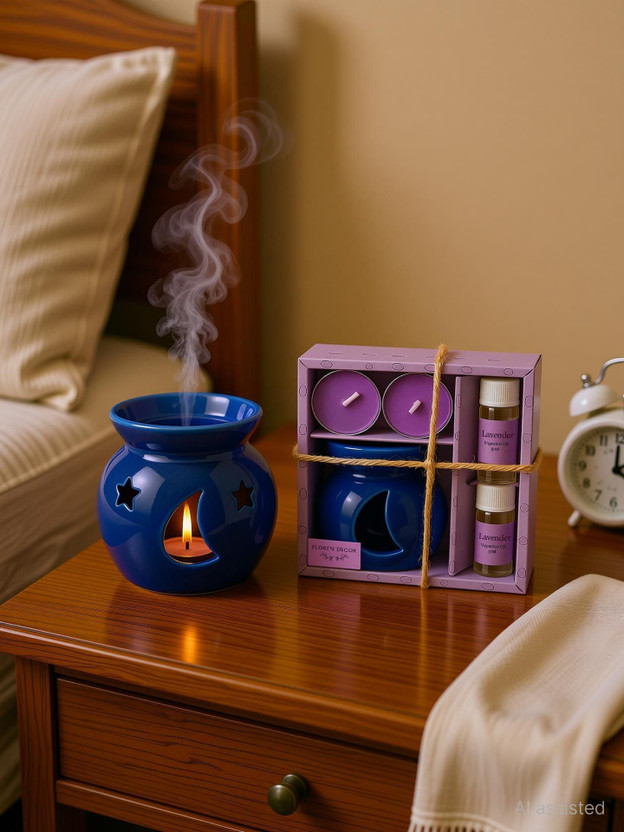 Floryn decor Lavender Diffuser Set Ceramic Oil Diffuser Set with 5ml Essential Oil & 2 Tealight Candles(500 g)