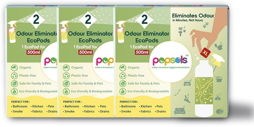 POPSOLS Non Fragrant Spray Odour Eliminator EcoPods (Each Pack 2 EcoPods) Pack of 3 |1 Ecopod makes 500ml(3 x 1 L)