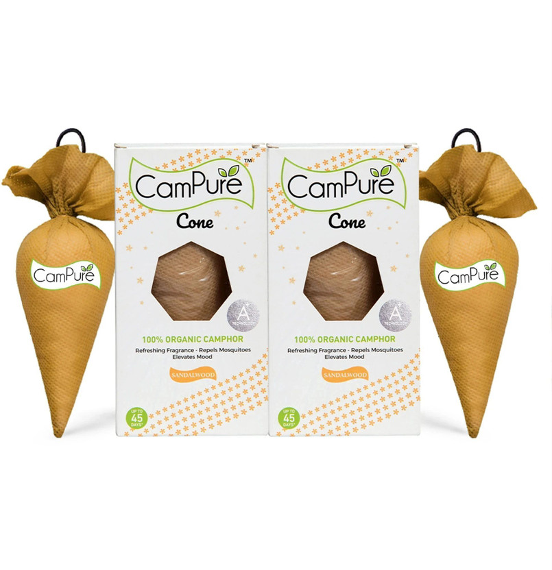 CamPure Cone Sandalwood - Pack of 2 Potpourri Camphor Cone Sandlwood - Room Freshener, Mosquito - Insect Repellent - Pack Of 2(2 x 1 Units)