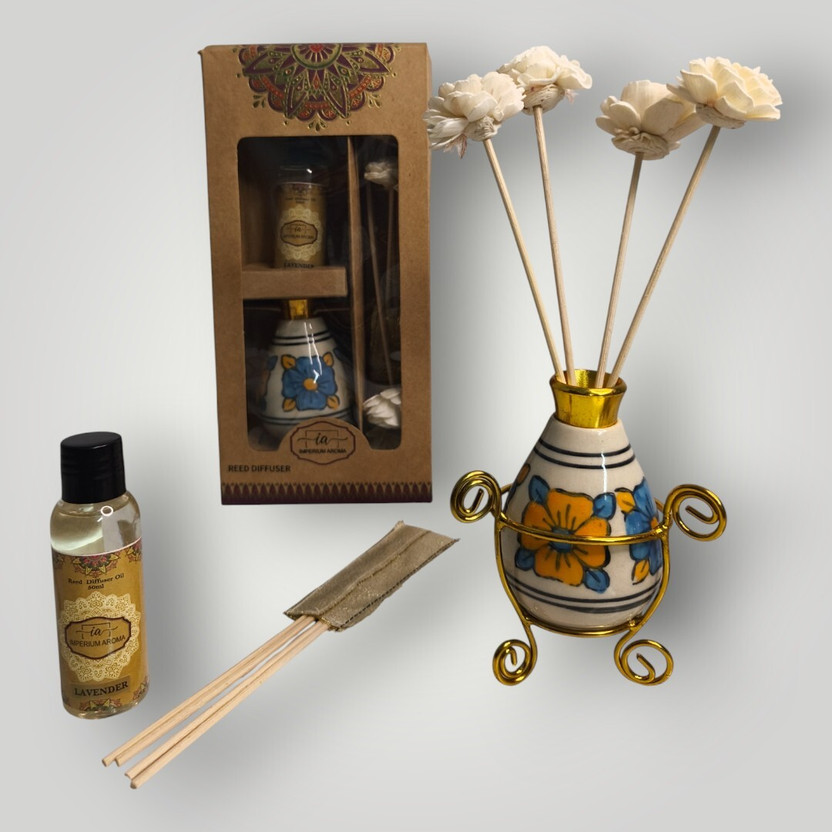 IMPERIUM IMPERIUM AROMA Painted Reed Diffuser Set | Ceramic Pot with Stand | 8 Rattan Sticks | Lavender Diffuser 50 ml | Aromatherapy Kit | Stress Relief & Relaxing for Home & Office(1 Units) - Flipkart Deal