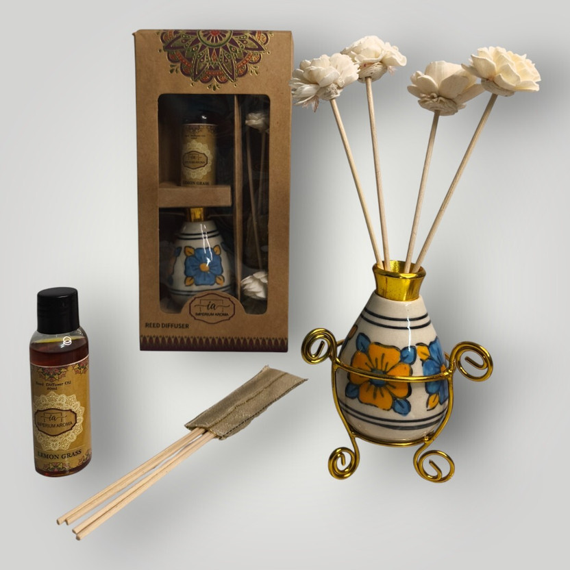 IMPERIUM IMPERIUM AROMA Painted Reed Diffuser Set |Ceramic Pot with Stand | 8 Rattan Sticks | Lemongrass Diffuser Set 50 ml | Aromatherapy Kit | Stress Relief & Relaxing for Home & Office(1 Units) - Flipkart Deal
