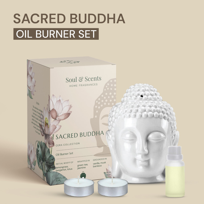 Soul Soul & Scents Sacred Buddha Ceramic Tea Light Burner with Lemongrass Aroma Oil Diffuser Set Sacred Buddha Ceramic Tea Light Burner | Aromatic Oil Diffuser with Free Lemongrass Oil (10 ml) | Gift Set for Meditation, Relaxation & Special Occasions(1 Units) - Flipkart Deal
