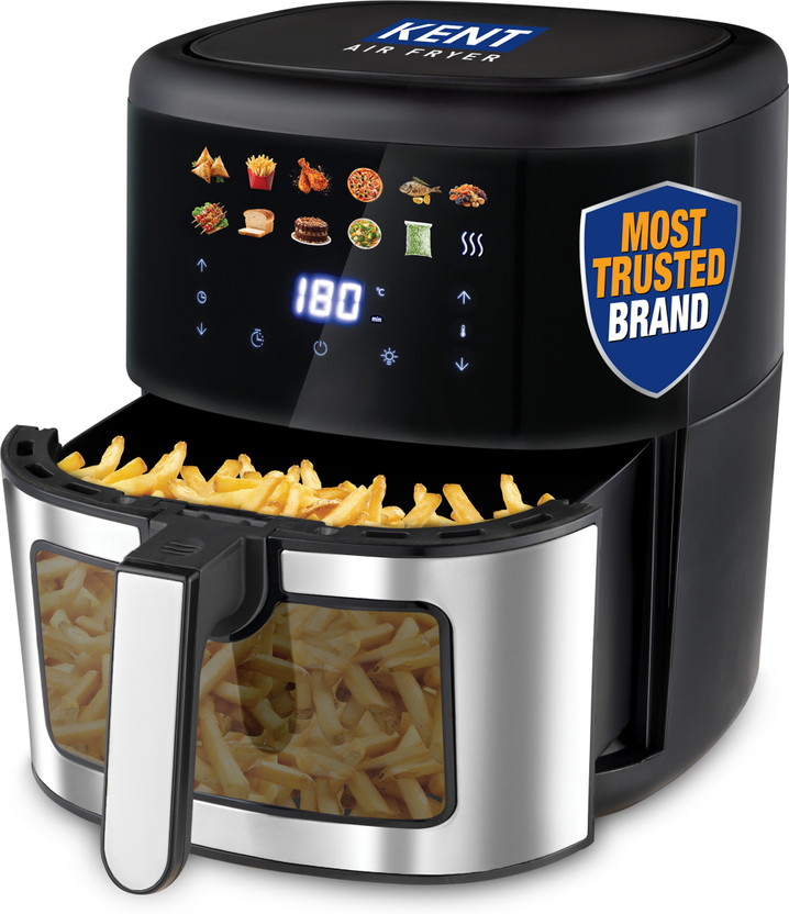 KENT Ultra Digital Air Fryer 7L 1500W Bake, Grill & Roast Up to 80% Less Oil Usage 12 Preset Menu Digital Display & Touch Control Panel Glass Window with in built Light Auto Cut-Off Air Fryer(7 L)