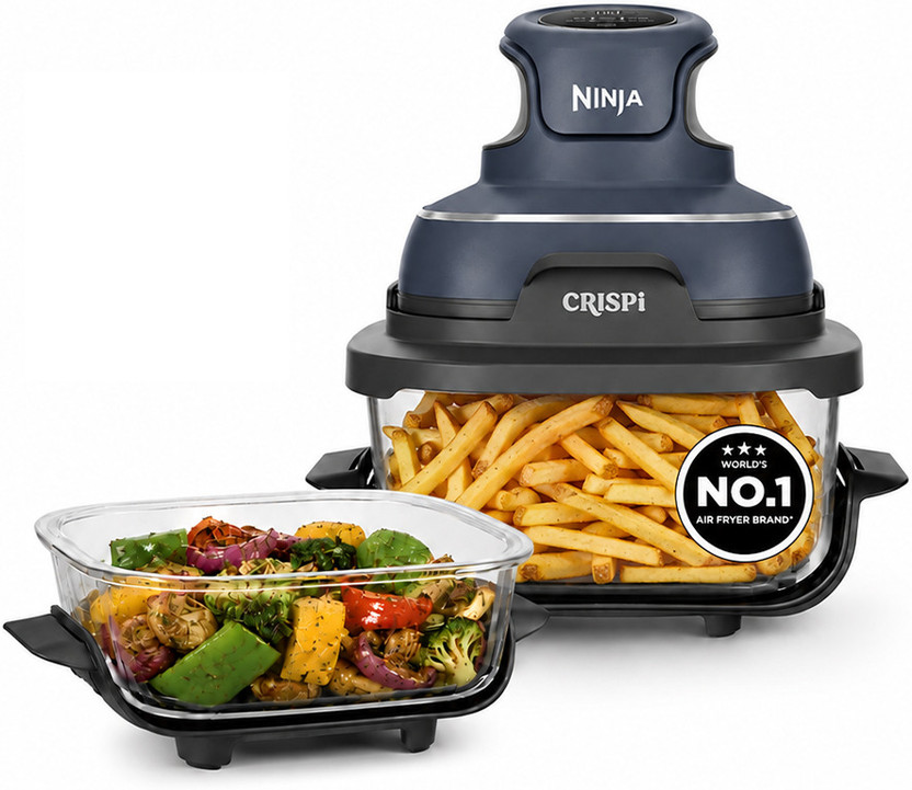 Ninja FN101INGY Crispi 1700W CleanCrisp Glass Air Fryer | 1.4L & 3.8L containers, Microwave, Freezer and Dishwasher Safe, Non-Toxic Glass Portable Cooking System Air Fryer(5.2 L)