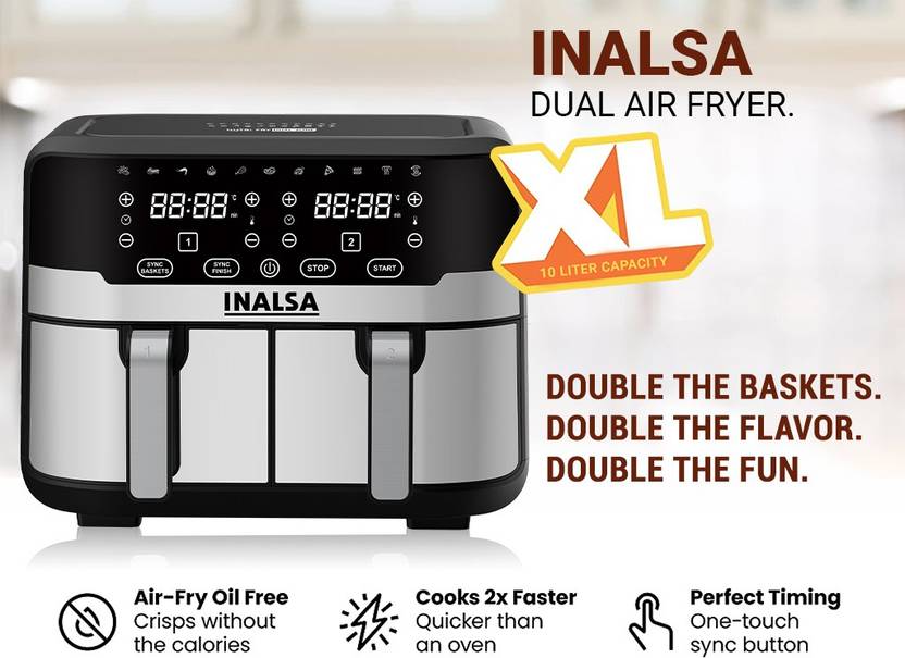 Inalsa Nutri Fry Dual Zone , 2100W , XL 10litres Capacity , Digital