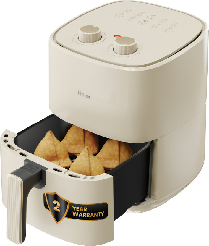 Haier HAF-M503I Adjustable Temperature Control Knob 80 to 200, 1500 Watt, 10 Preset Recipe, 3D Hot Air Baking, Upto 80% Less Oil Usage, Auto Cut-Off Air Fryer(5 L)