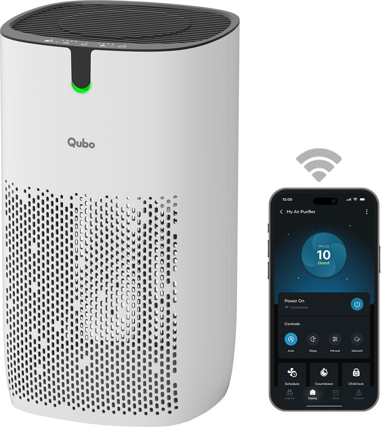Qubo Q400 Up to 400 Sq. Ft.| True HEPA H13 | Removes 99.99% Dust, Allergens, Smoke, Virus & PM2.5 | 330 m/h CADR |5-Stage Filter|App & Voice Control| 9000 Hrs Filter Life Portable Room Air Purifier(White)