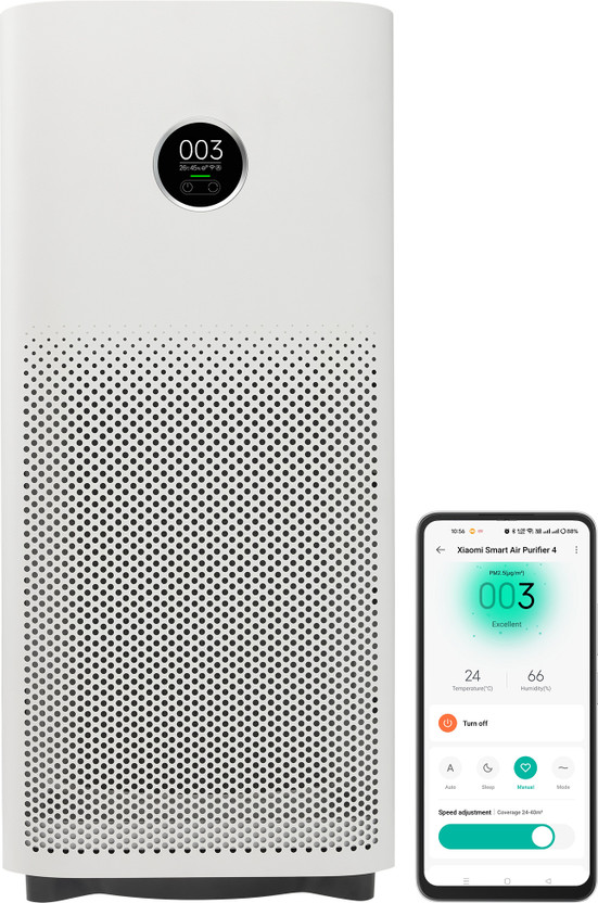 Mi AC-M16-SC AP4 Smart - Portable Air Purifier, Triple Layer Filter & Negative Ionizer, Negative Air Ionizer, True HEPA Filter, traps 99.99% Viruses, covers up to 516 Sq Ft., Fast Purification in 7 Mins, Smart App Control, Alexa and GA Room Air Purifier(White)
