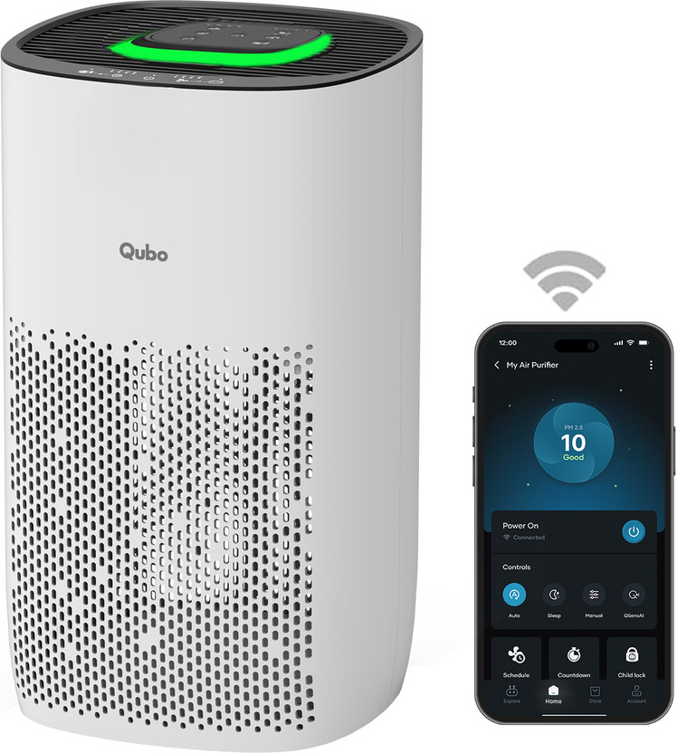 Qubo HPH01 Up to 200 Sq. Ft. True HEPA H13 Removes 99.99% Dust, Allergens, Smoke, Virus & PM2.5 150 m/h CADR 5-Stage FilterApp & Voice Control 9000 Hrs Filter Life Portable Room Air Purifier(White)