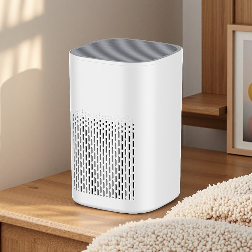 FLUDDER Air Purifier for bedroom Cover upto 200 Sq Ft True HEPA H13 Filter Surround 360° Portable Room Air Purifier(WHITE)