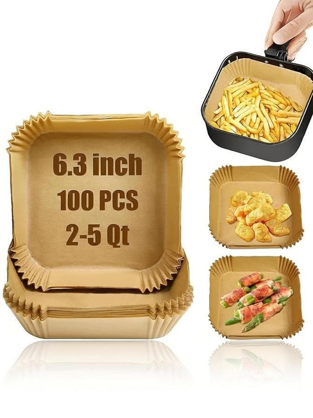 SANCORP 100Pcs Square Airfryer Paper Liners,Non Stick Parchment Paper Liners Airfryer Tray