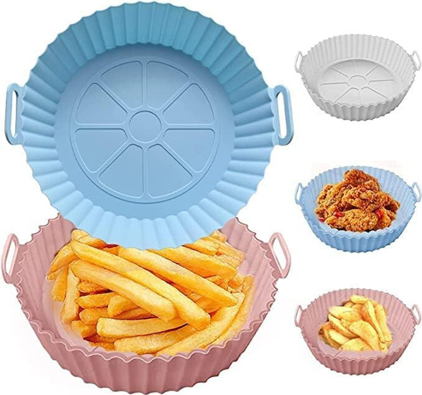 ABlue Clipper Air Fryer Silicone Liners 2 Basket Round Baking Tray Cooking Oven Accessories Airfryer Tray